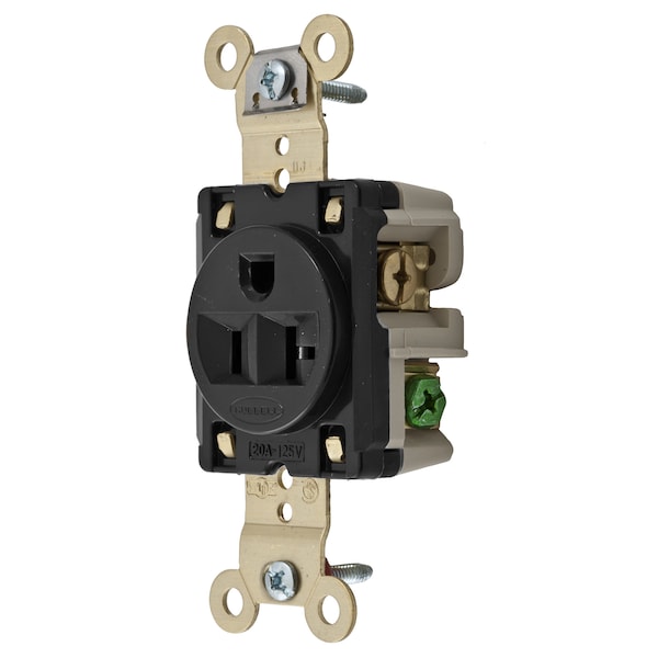 Straight Blade Receptacle, 5-20R, 20 A, 125V AC, 2 Pole, 3 Wire, Flush Mount, Grounded